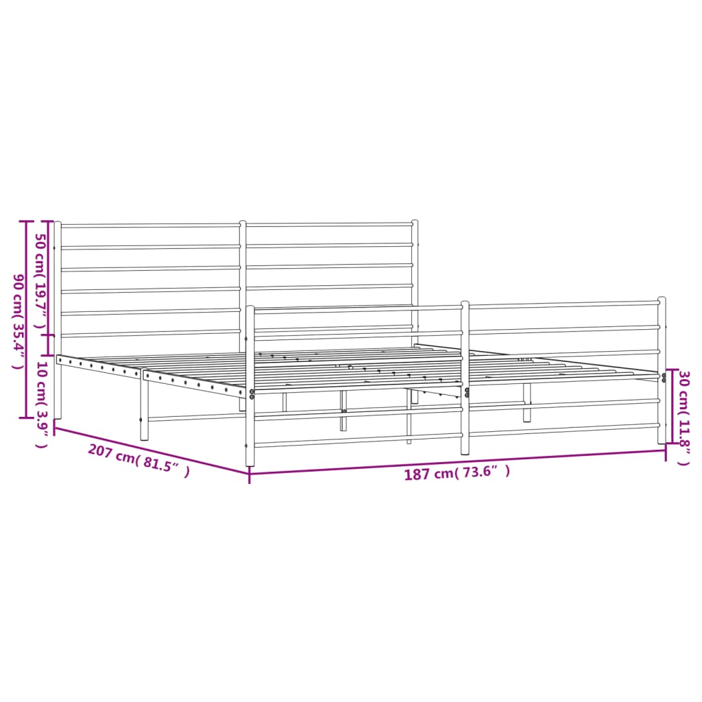 vidaXL Metal Bed Frame without Mattress with Footboard White 180x200cm