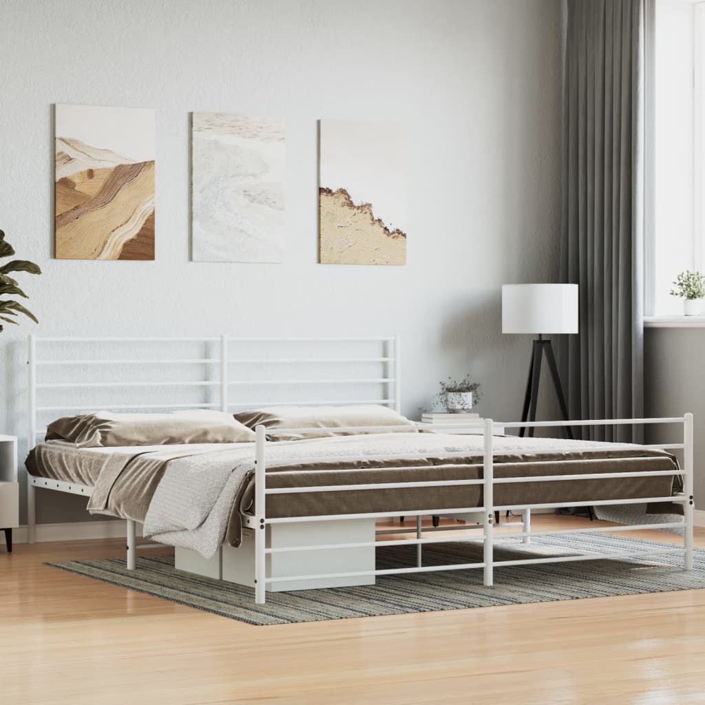 vidaXL Metal Bed Frame without Mattress with Footboard White 180x200cm