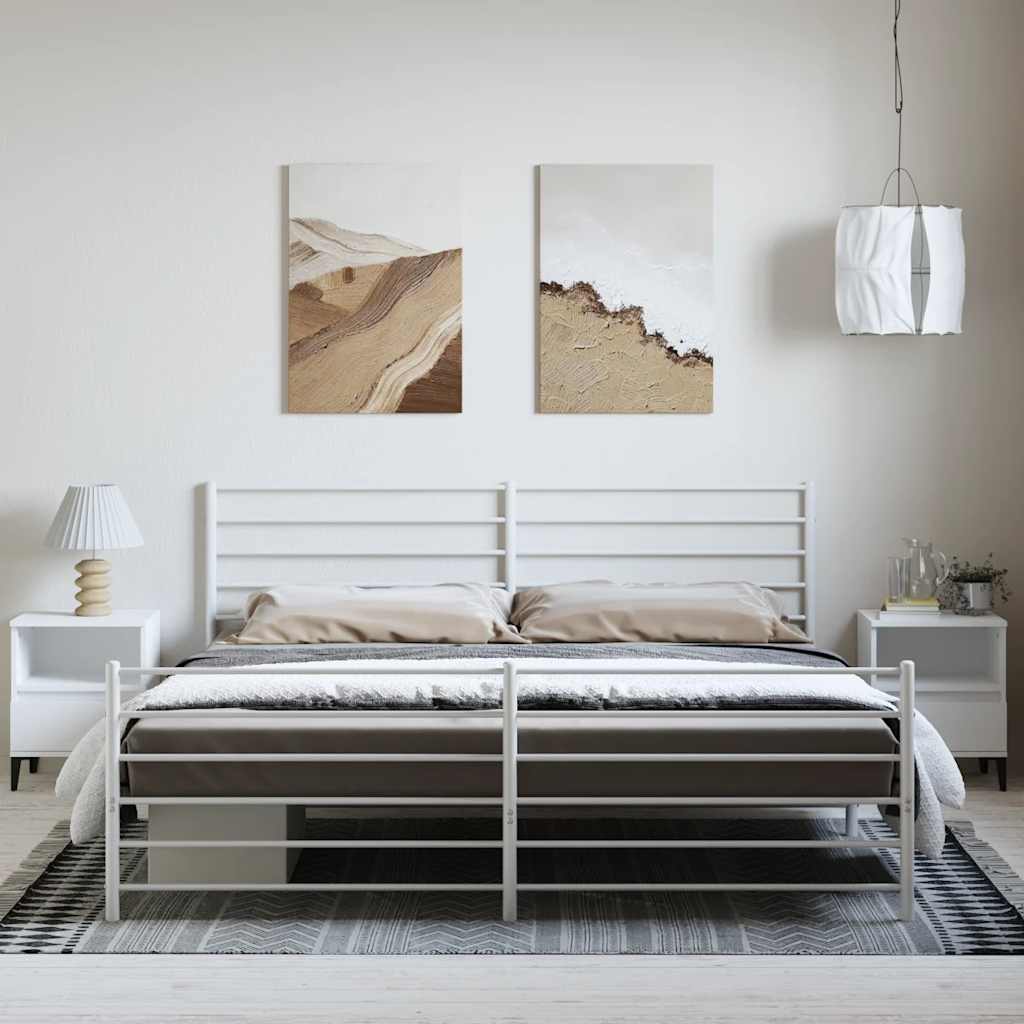 Metal Bed Frame without Mattress with Footboard White 193x203cm