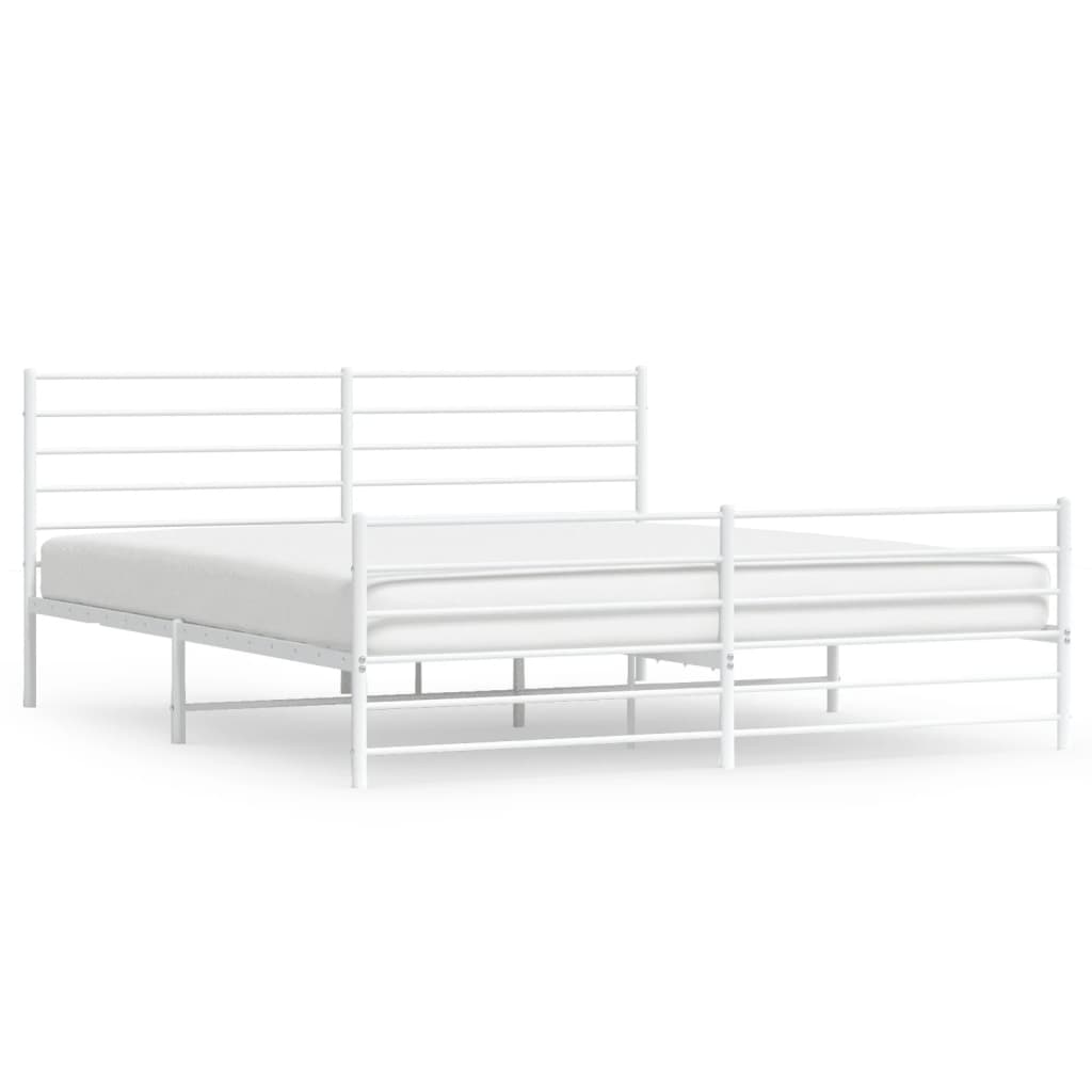 Metal Bed Frame without Mattress with Footboard White 200x200cm
