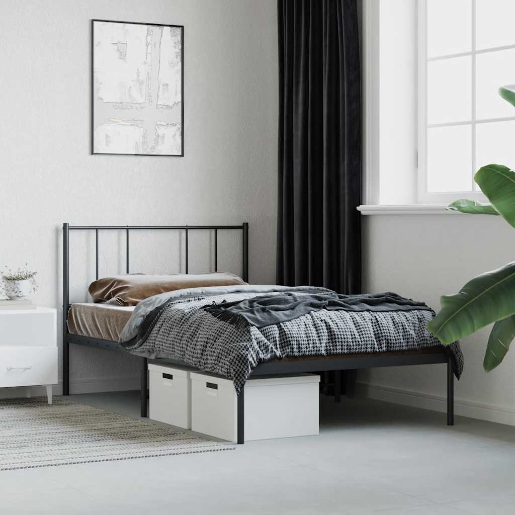 Metal Bed Frame without Mattress with Headboard Black 90x190cm