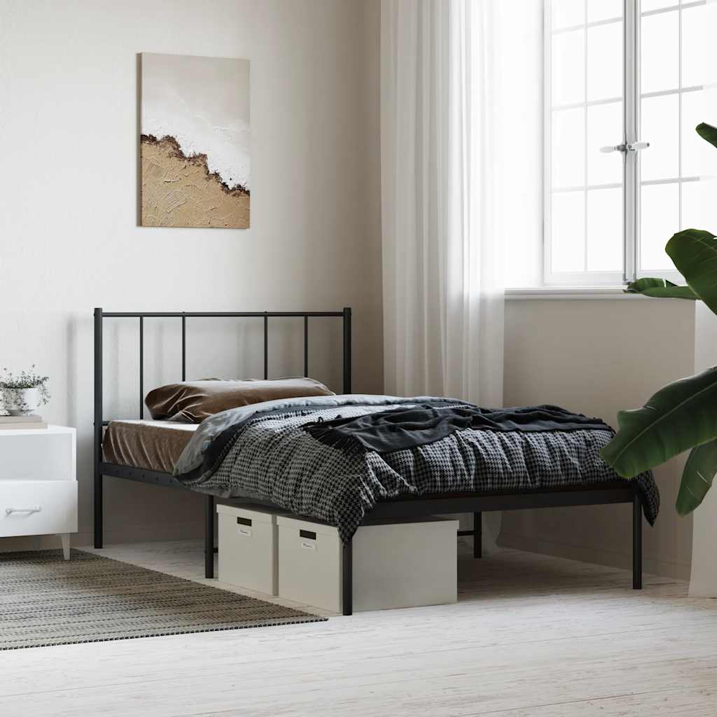 Metal Bed Frame without Mattress with Headboard Black 90x190cm