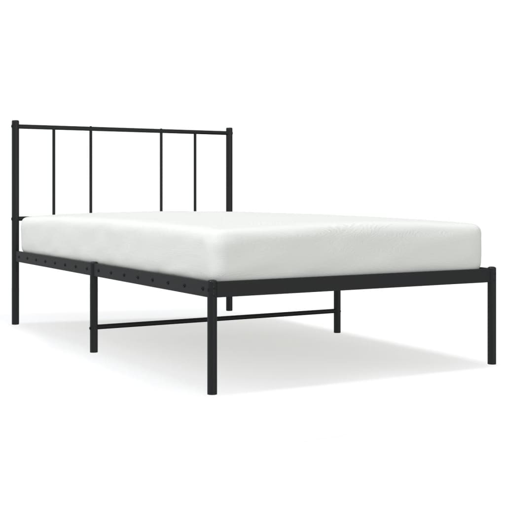 Metal Bed Frame without Mattress with Headboard Black 90x200cm