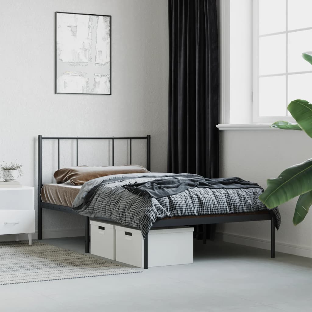 Metal Bed Frame without Mattress with Headboard Black 90x200cm