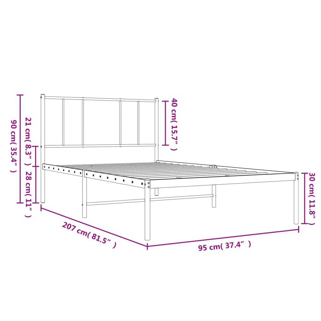 vidaXL Metal Bed Frame without Mattress with Headboard Black 90x200cm