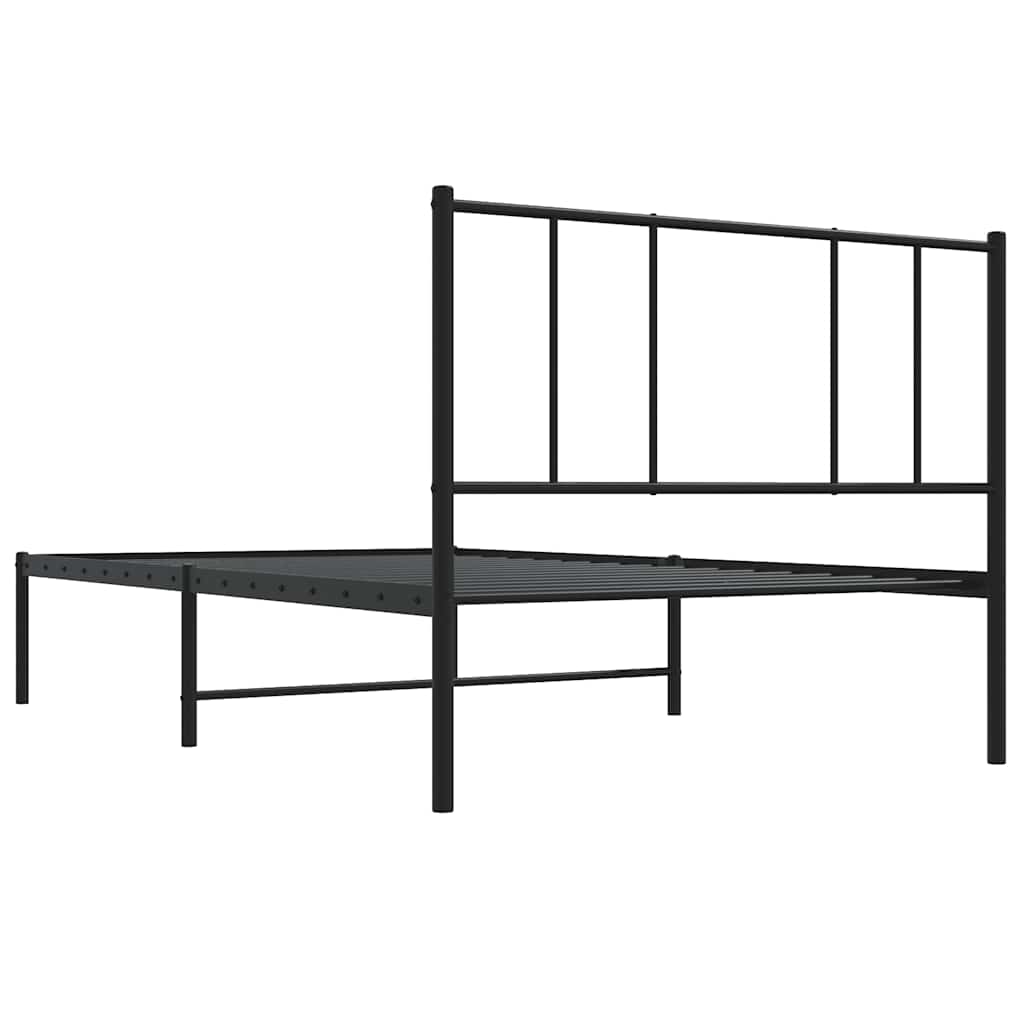 Metal Bed Frame without Mattress with Headboard Black 100x190cm