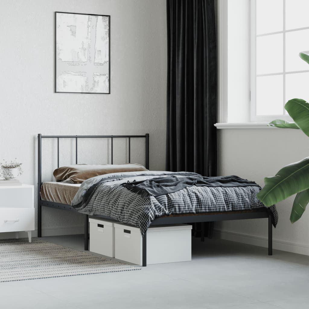 Metal Bed Frame without Mattress with Headboard Black 100x200cm