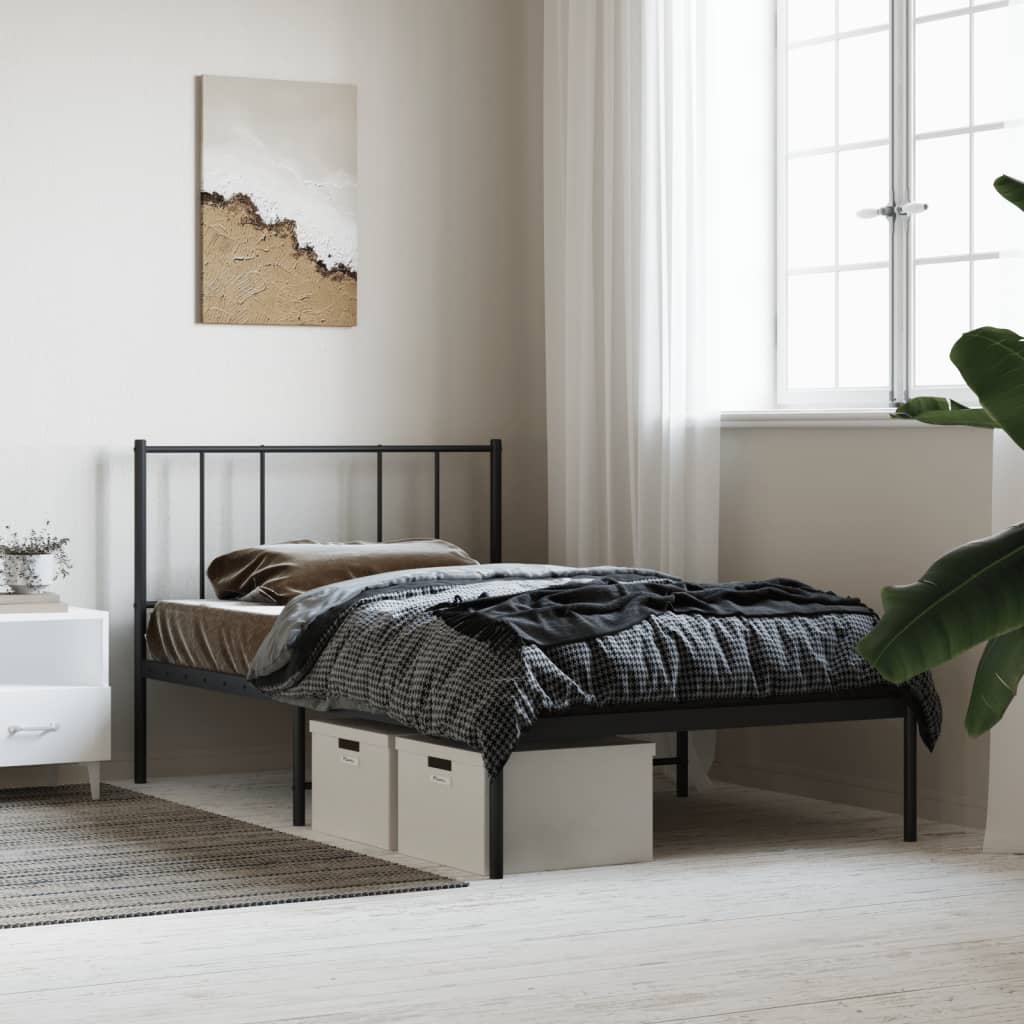 Metal Bed Frame without Mattress with Headboard Black 100x200cm