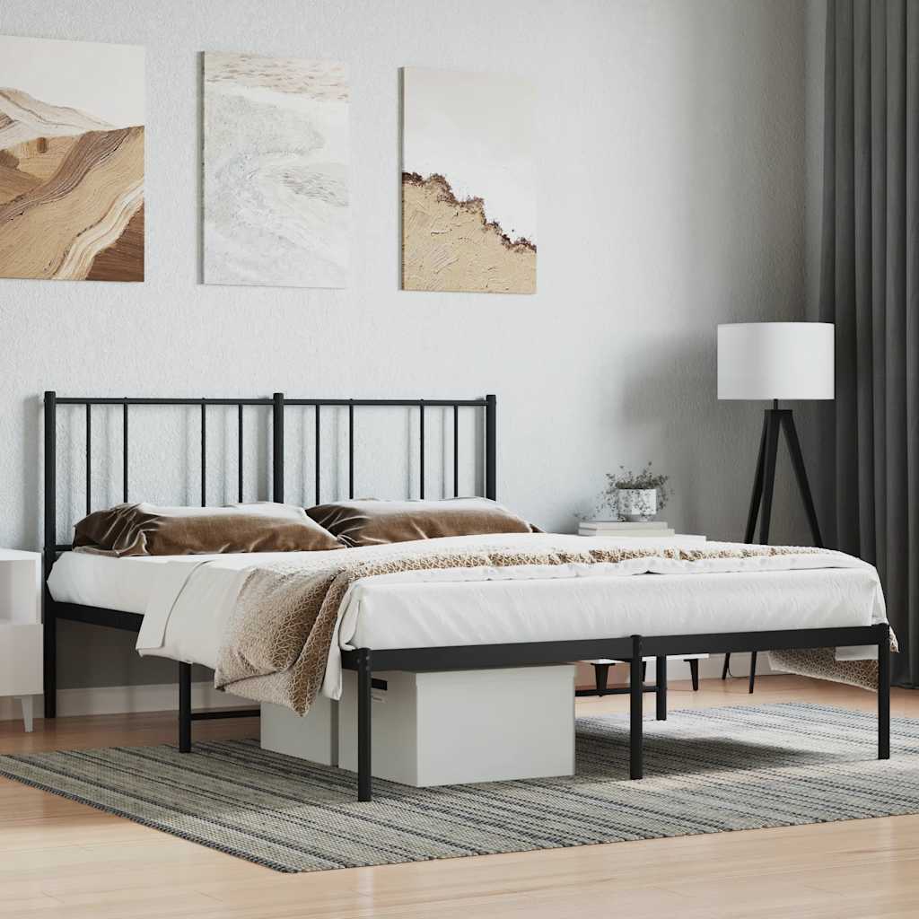 Metal Bed Frame without Mattress with Headboard Black 120x190cm