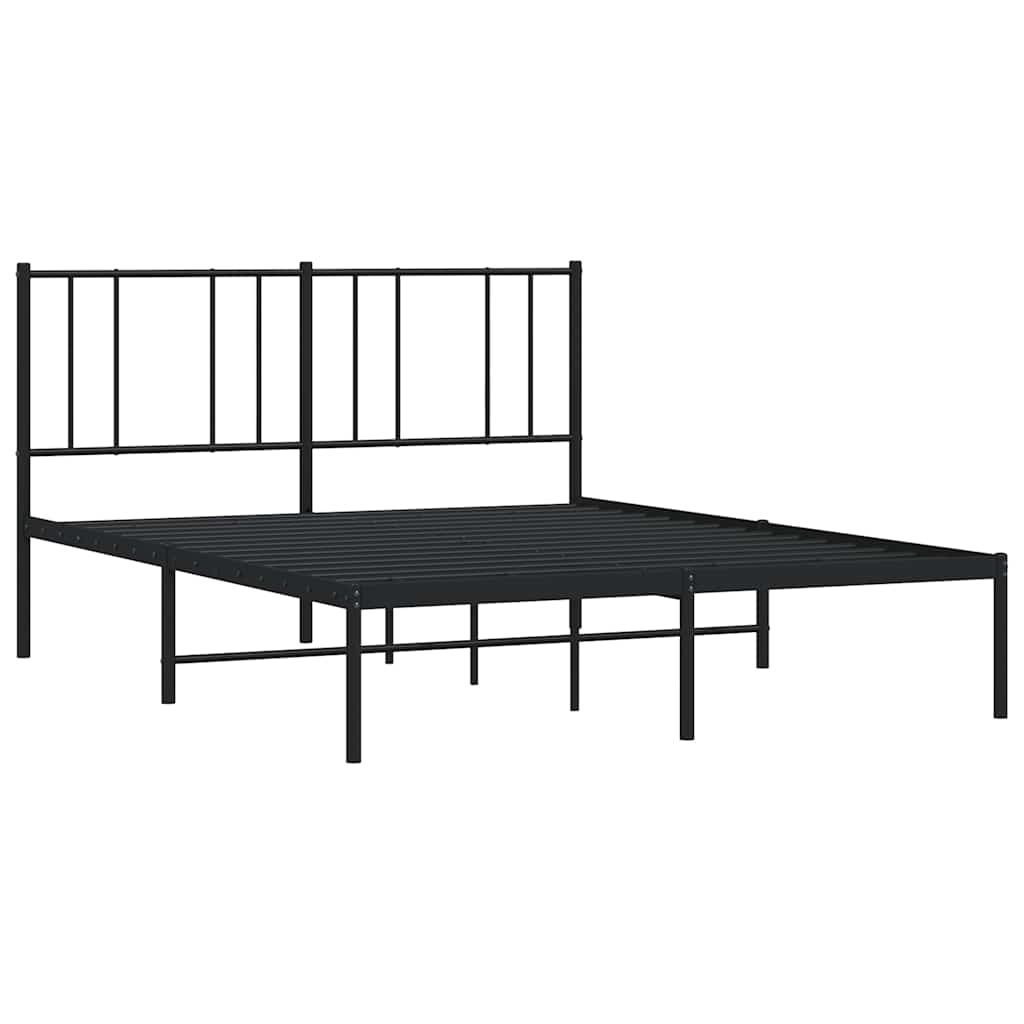 Metal Bed Frame without Mattress with Headboard Black 135x190cm