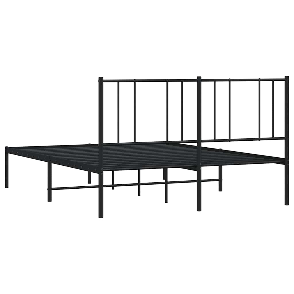 Metal Bed Frame without Mattress with Headboard Black 140x190cm