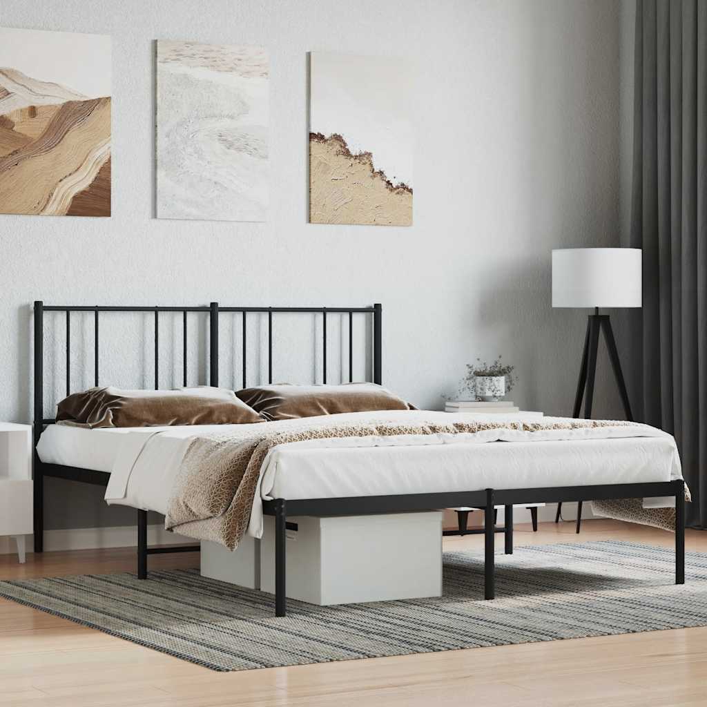 Metal Bed Frame without Mattress with Headboard Black 140x200cm