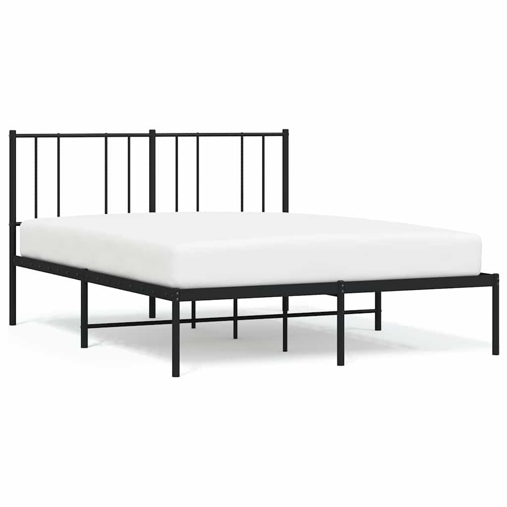 Metal Bed Frame without Mattress with Headboard Black 150x200cm
