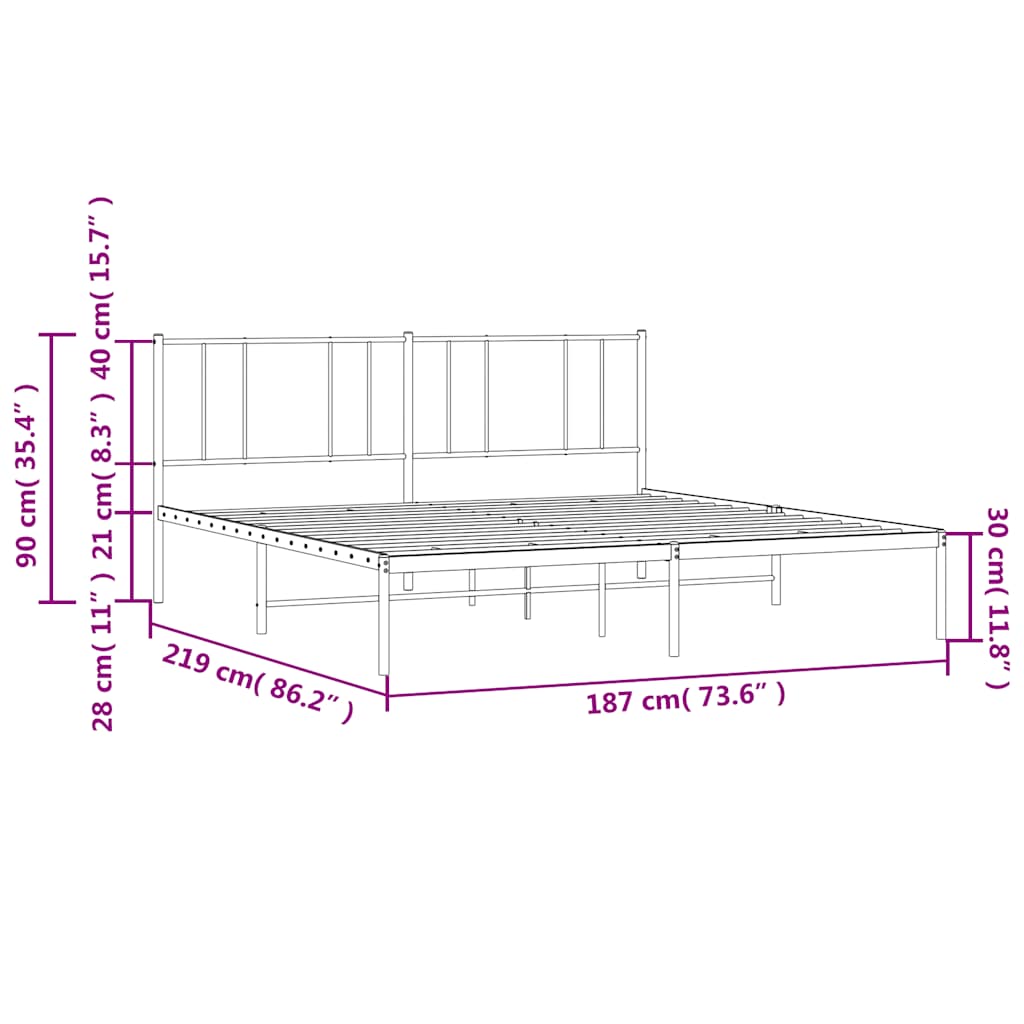 Metal Bed Frame without Mattress with Headboard Black 183x213cm