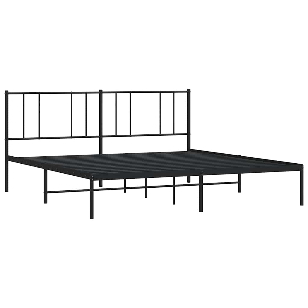 Metal Bed Frame without Mattress with Headboard Black 193x203cm
