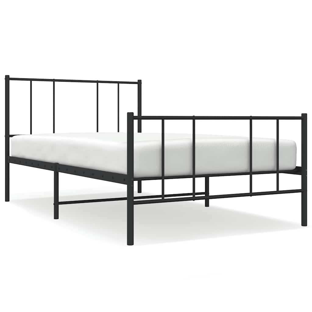 Metal Bed Frame without Mattress with Footboard Black 90x190cm