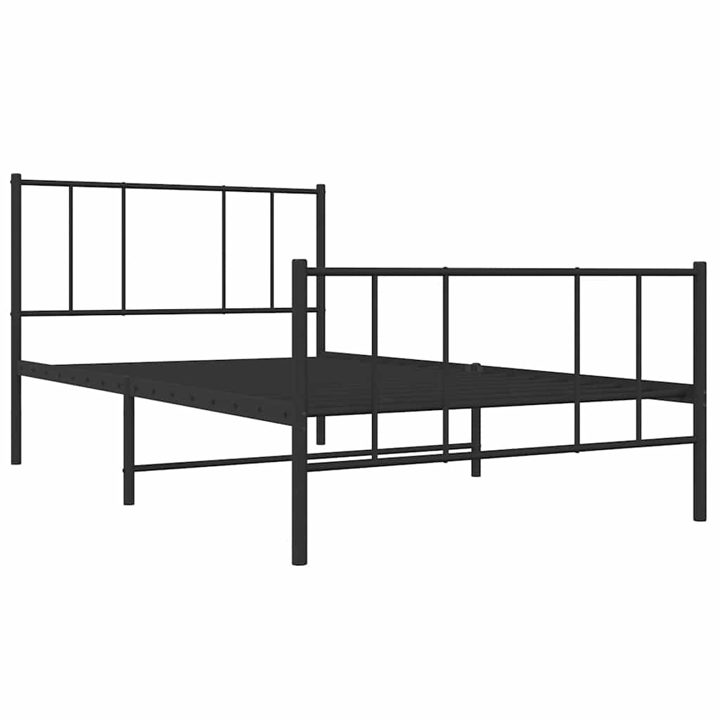 Metal Bed Frame without Mattress with Footboard Black 90x190cm