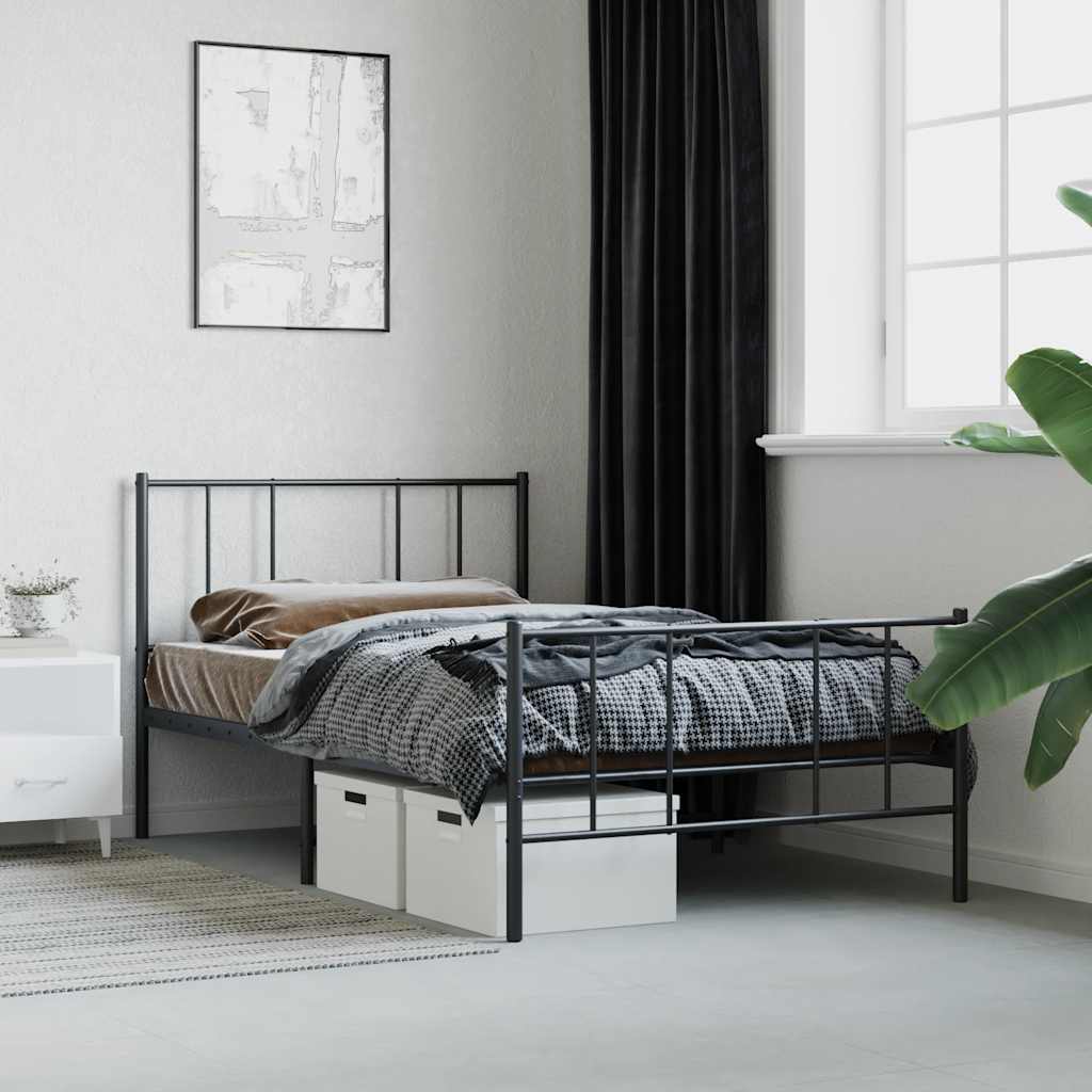 Metal Bed Frame without Mattress with Footboard Black 90x190cm