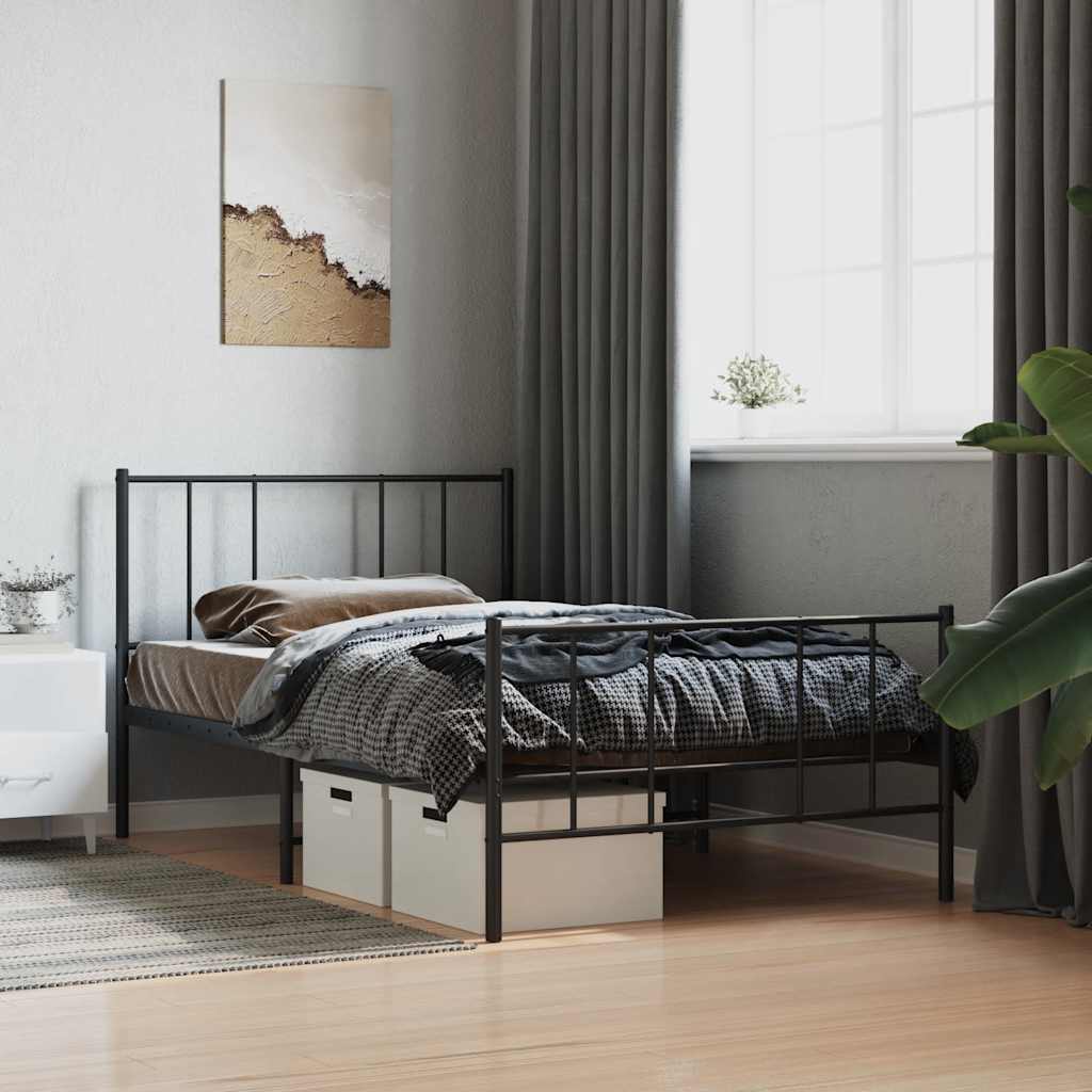 Metal Bed Frame without Mattress with Footboard Black 90x190cm