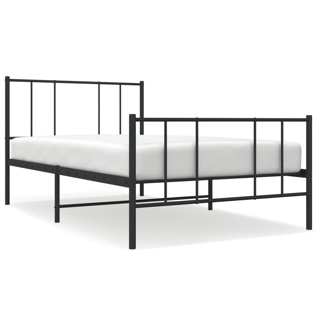 vidaXL Metal Bed Frame without Mattress with Footboard Black 90x200cm