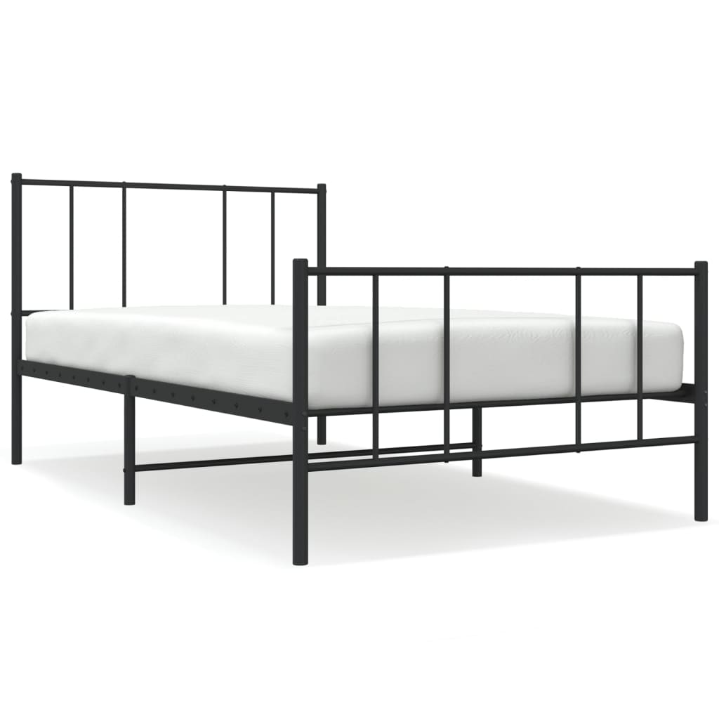 vidaXL Metal Bed Frame without Mattress with Footboard Black 100x190cm