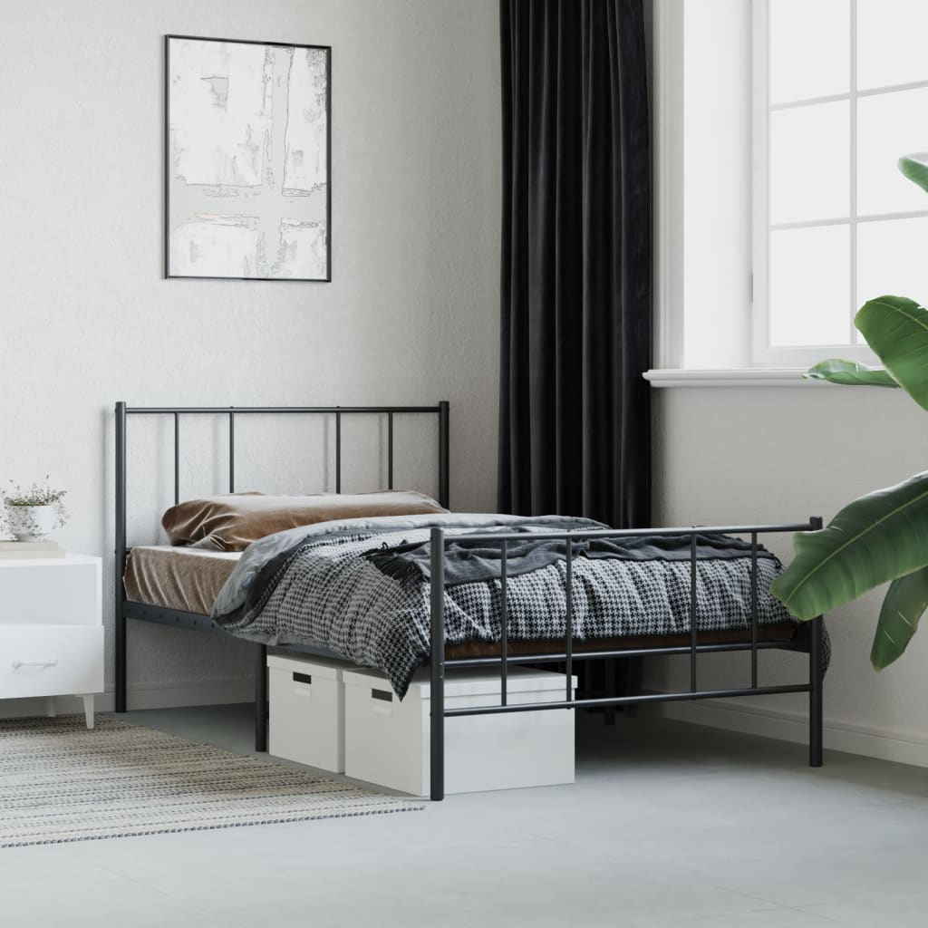 Metal Bed Frame without Mattress with Footboard Black 100x200cm