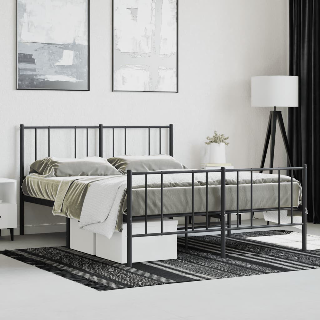 vidaXL Metal Bed Frame without Mattress with Footboard Black 120x190cm