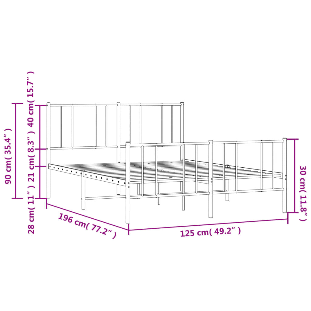 vidaXL Metal Bed Frame without Mattress with Footboard Black 120x190cm