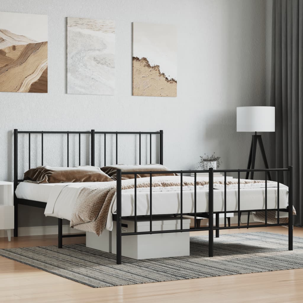 vidaXL Metal Bed Frame without Mattress with Footboard Black 120x190cm