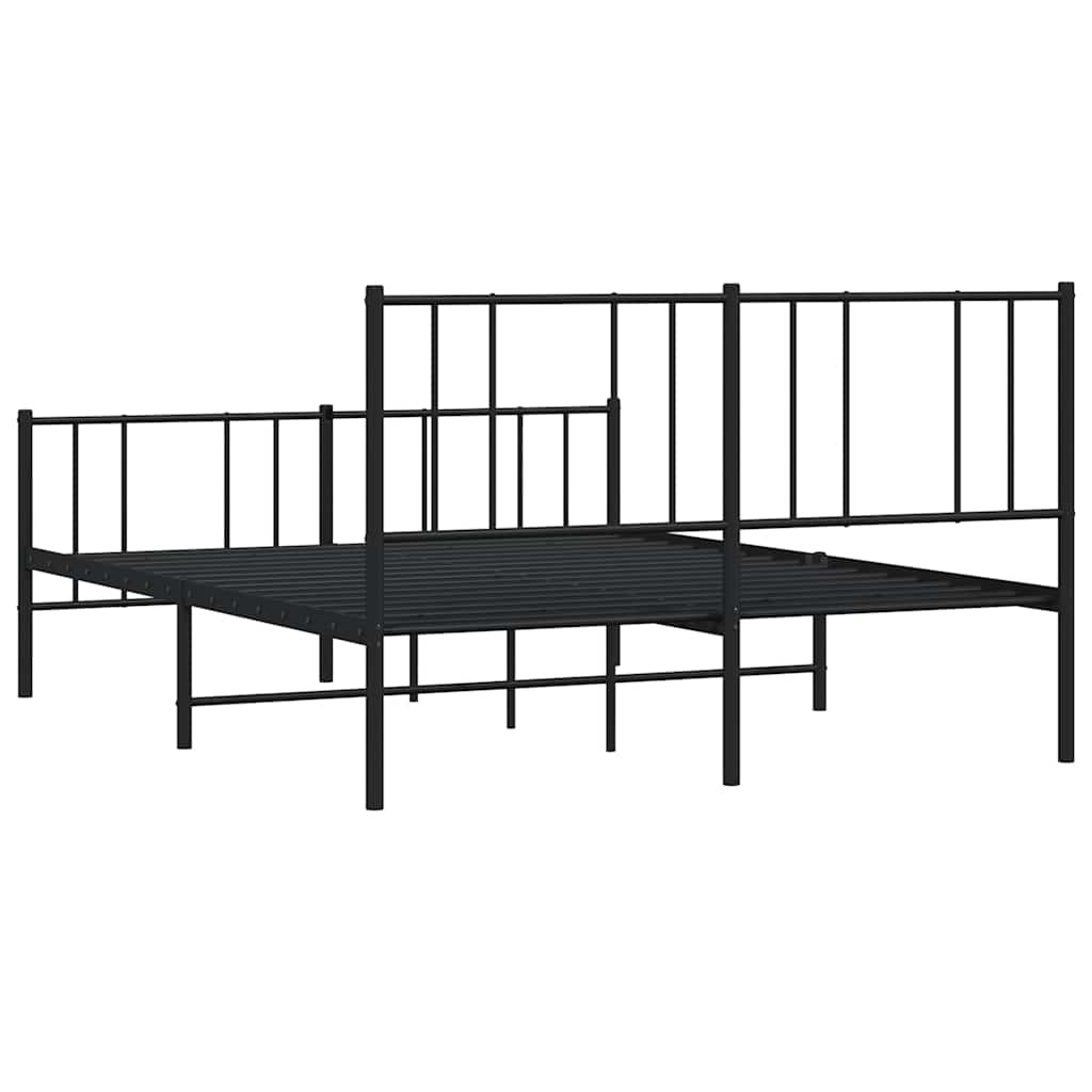 Metal Bed Frame without Mattress with Footboard Black 135x190cm