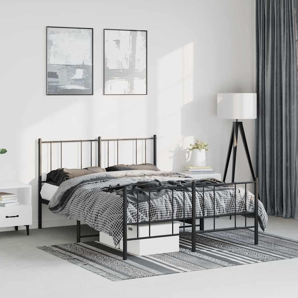 Metal Bed Frame without Mattress with Footboard Black 135x190cm