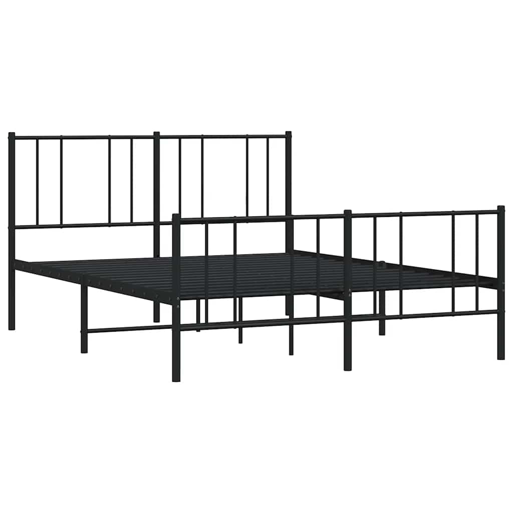 Metal Bed Frame without Mattress with Footboard Black 140x190cm
