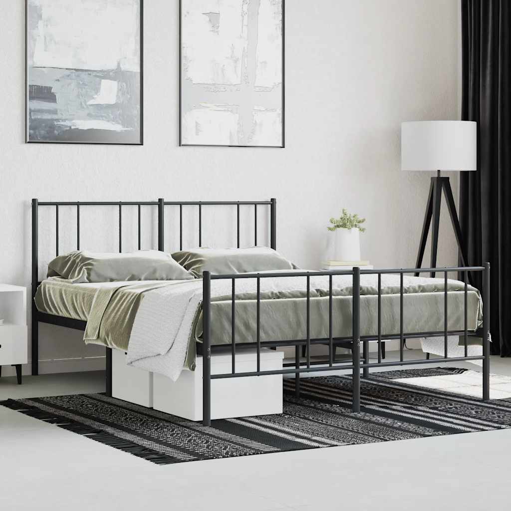Metal Bed Frame without Mattress with Footboard Black 140x190cm