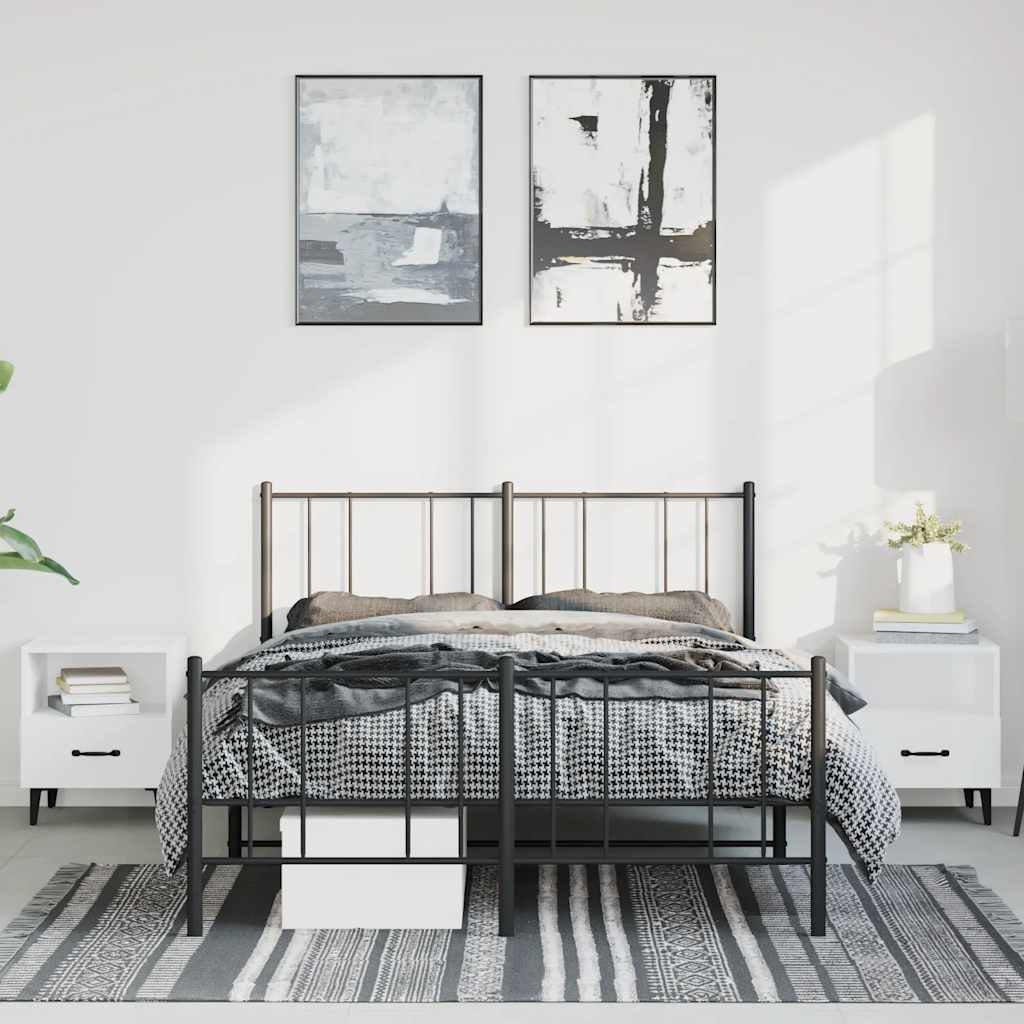 Metal Bed Frame without Mattress with Footboard Black 150x200cm