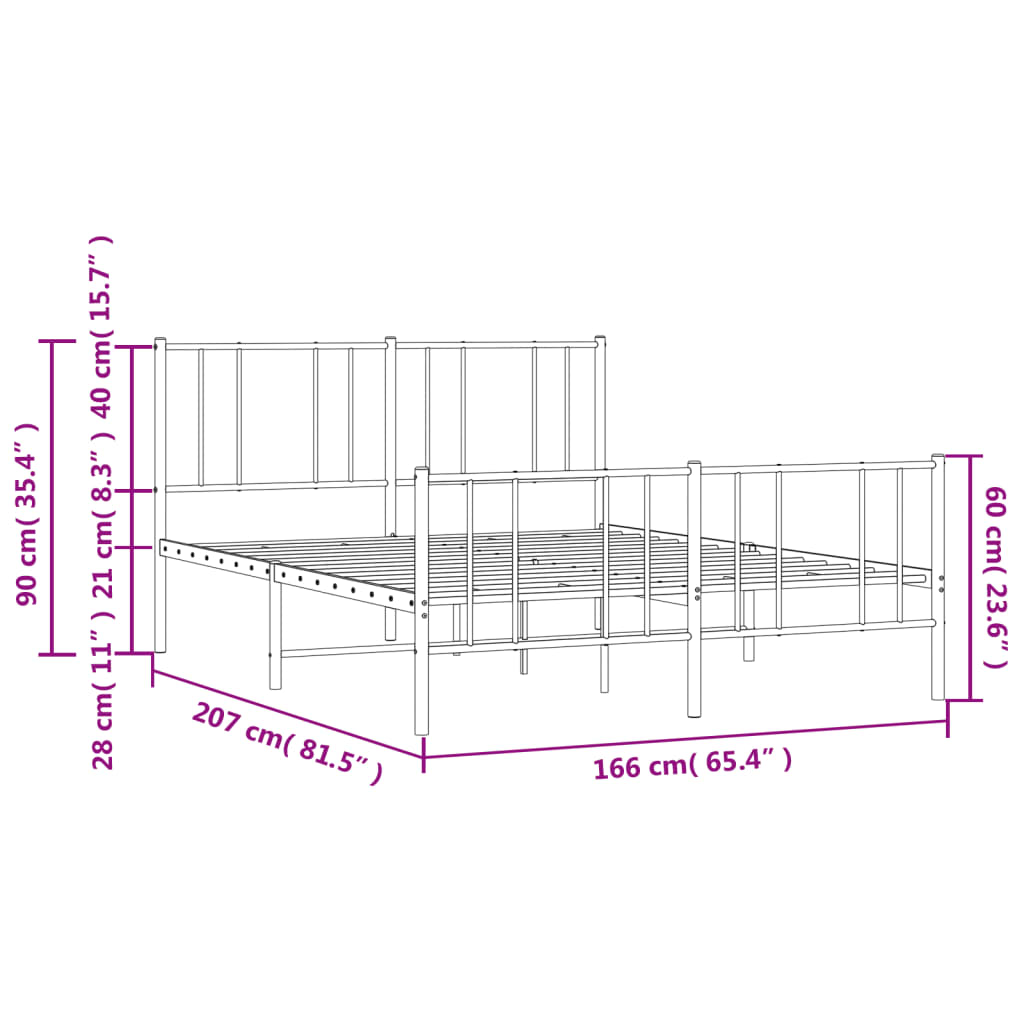 vidaXL Metal Bed Frame without Mattress with Footboard Black 160x200cm