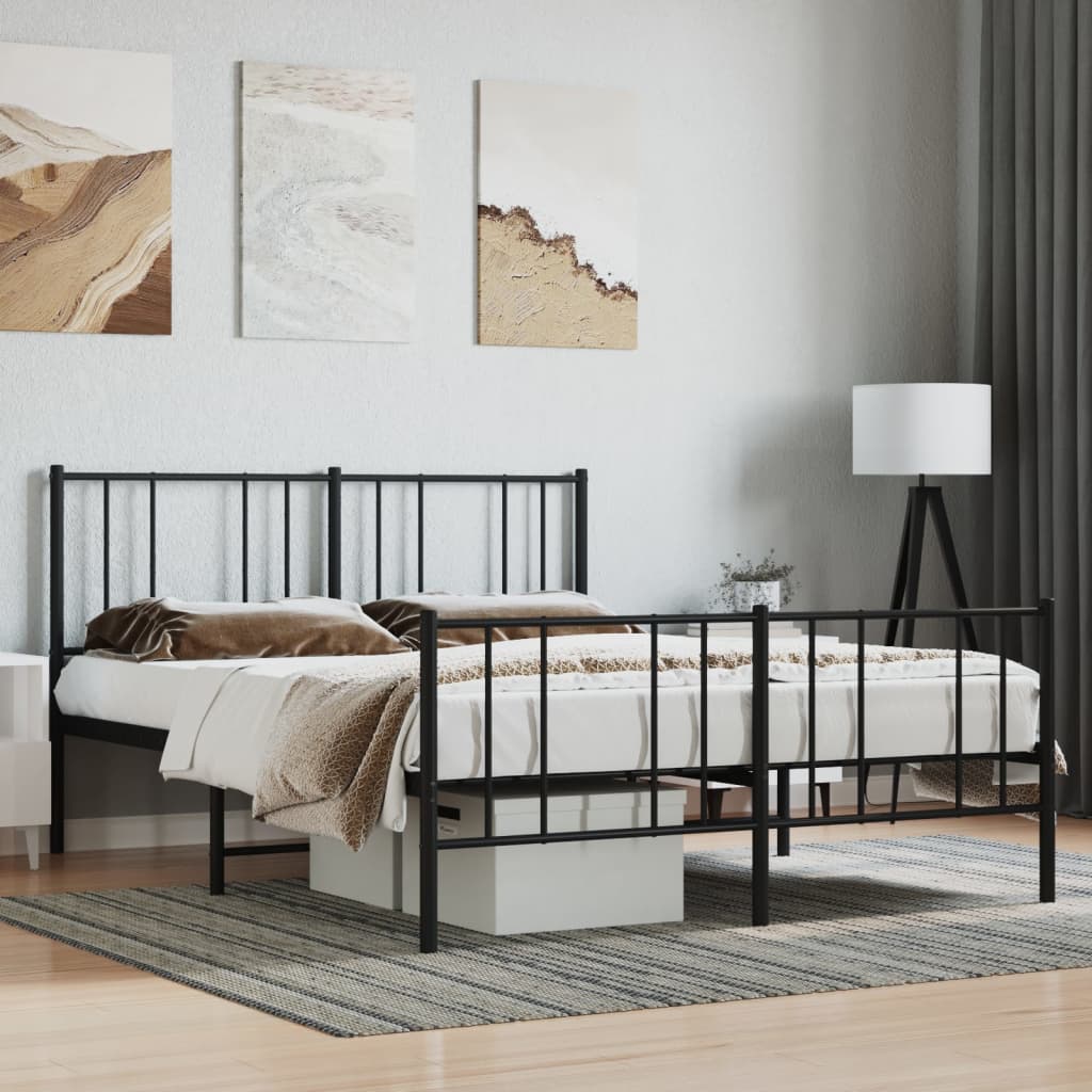 vidaXL Metal Bed Frame without Mattress with Footboard Black 160x200cm