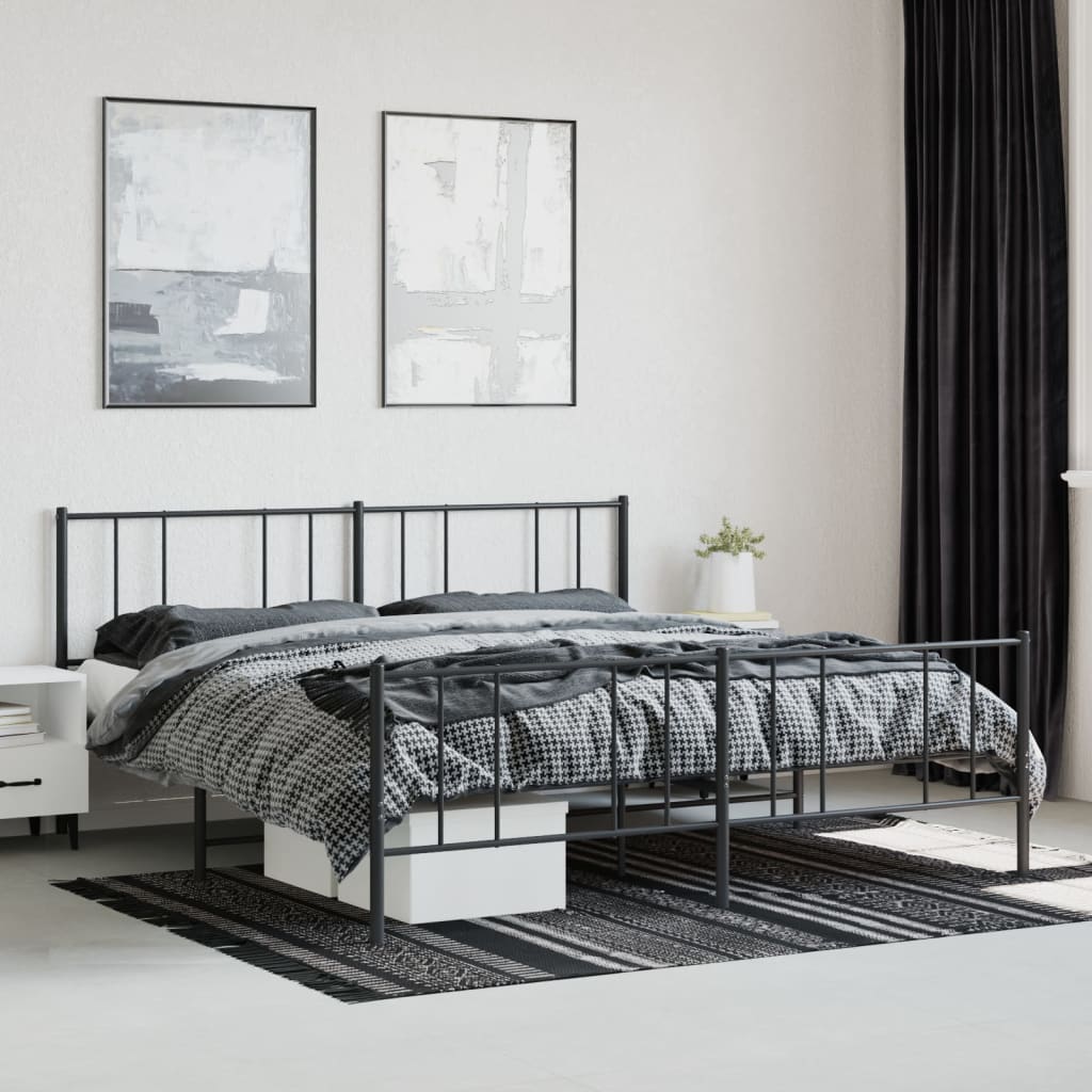 vidaXL Metal Bed Frame without Mattress with Footboard Black 193x203cm