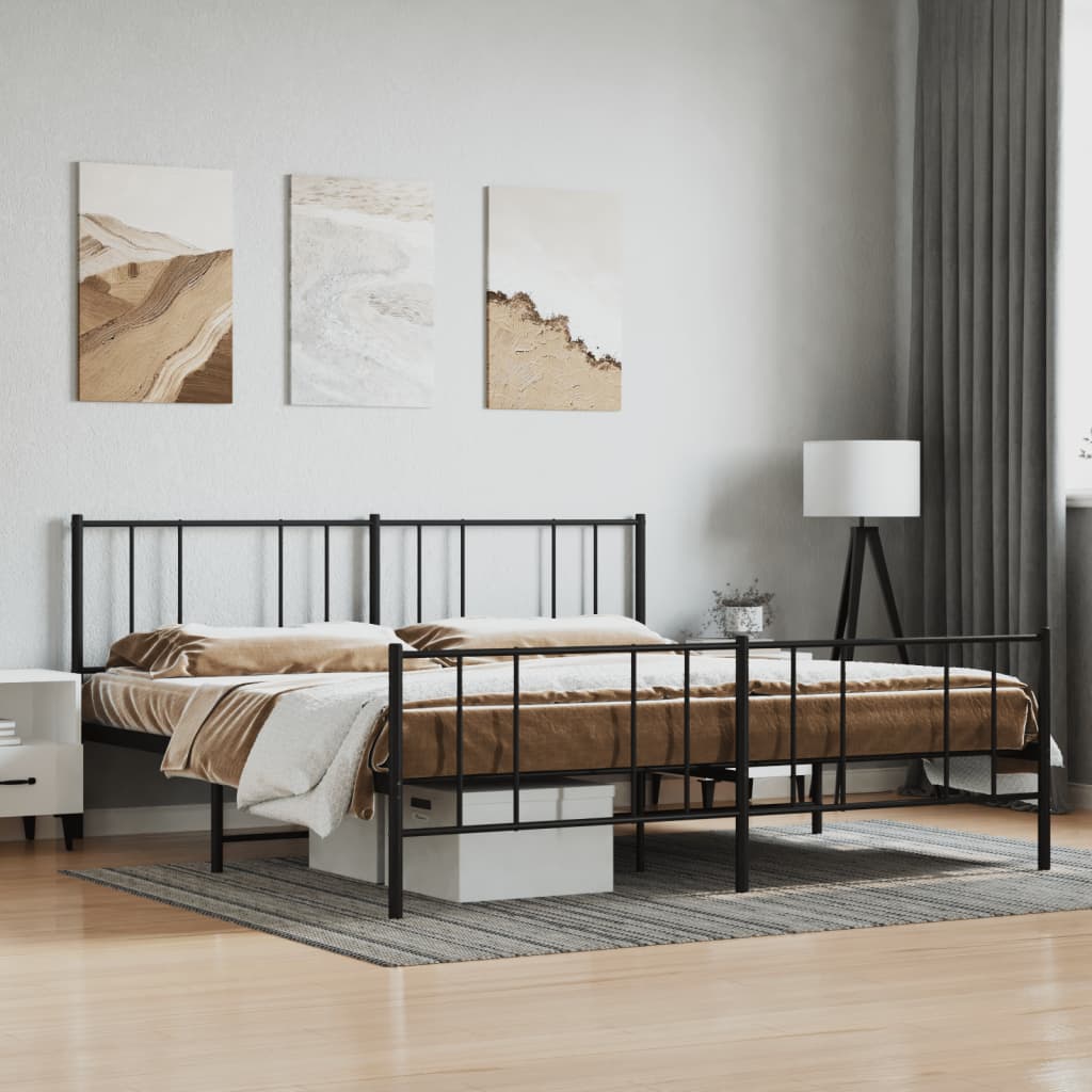 vidaXL Metal Bed Frame without Mattress with Footboard Black 193x203cm