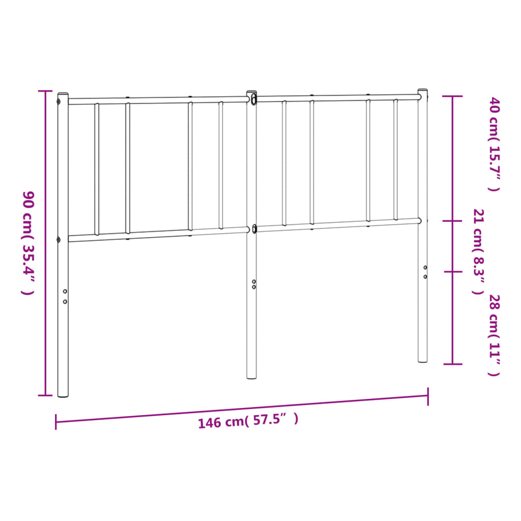 vidaXL Metal Headboard Black 140 cm