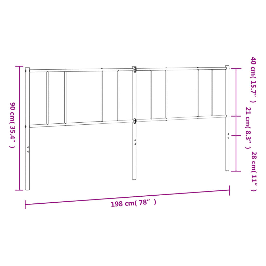 vidaXL Metal Headboard Black 193 cm