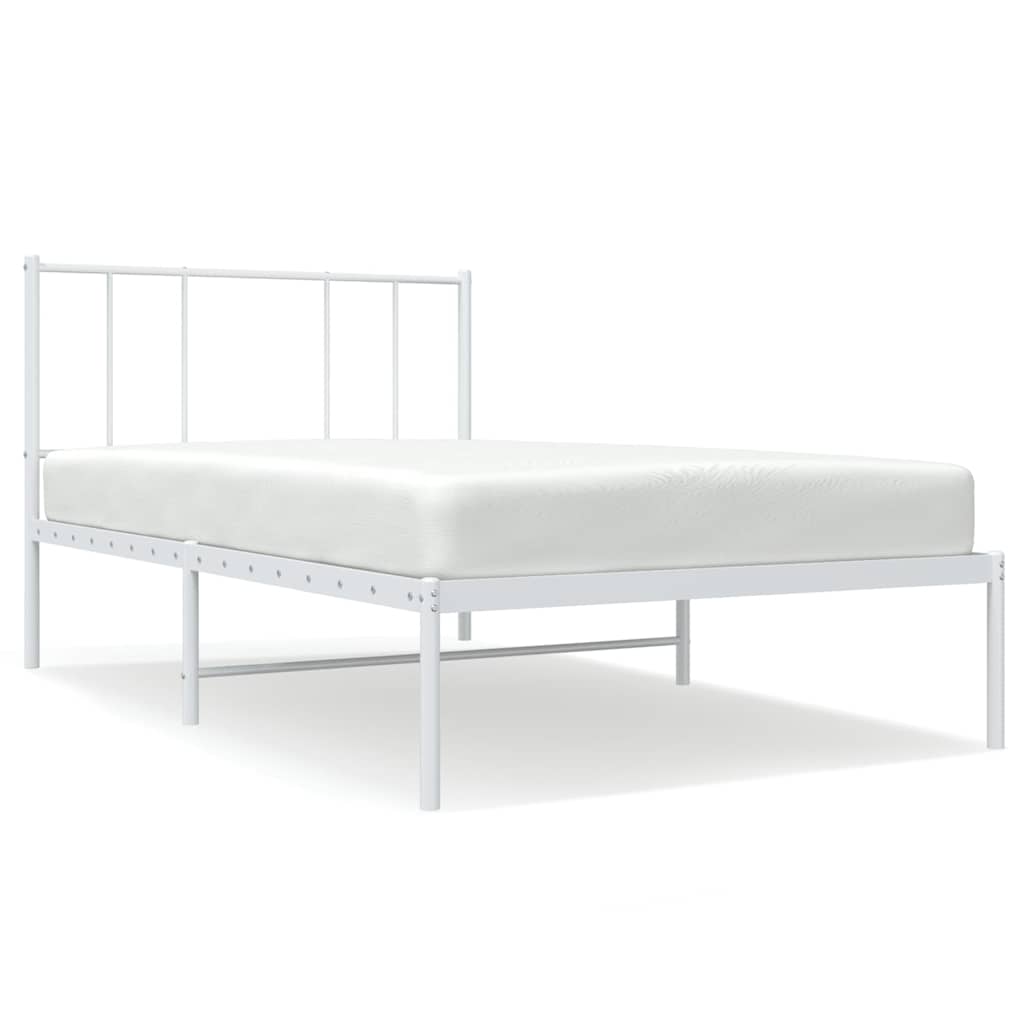 Metal Bed Frame without Mattress with Headboard White 107x203cm