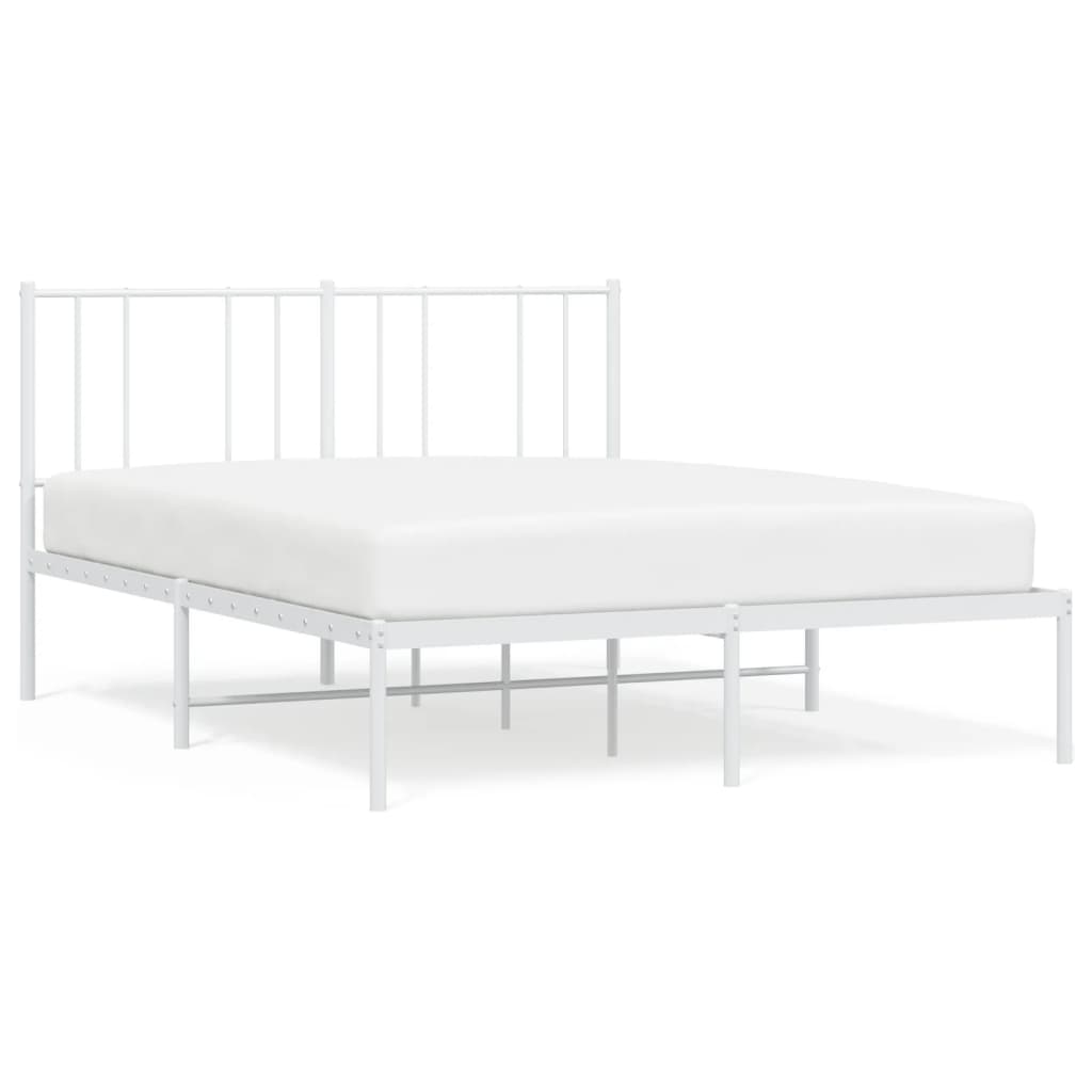 vidaXL Metal Bed Frame without Mattress with Headboard White 135x190cm