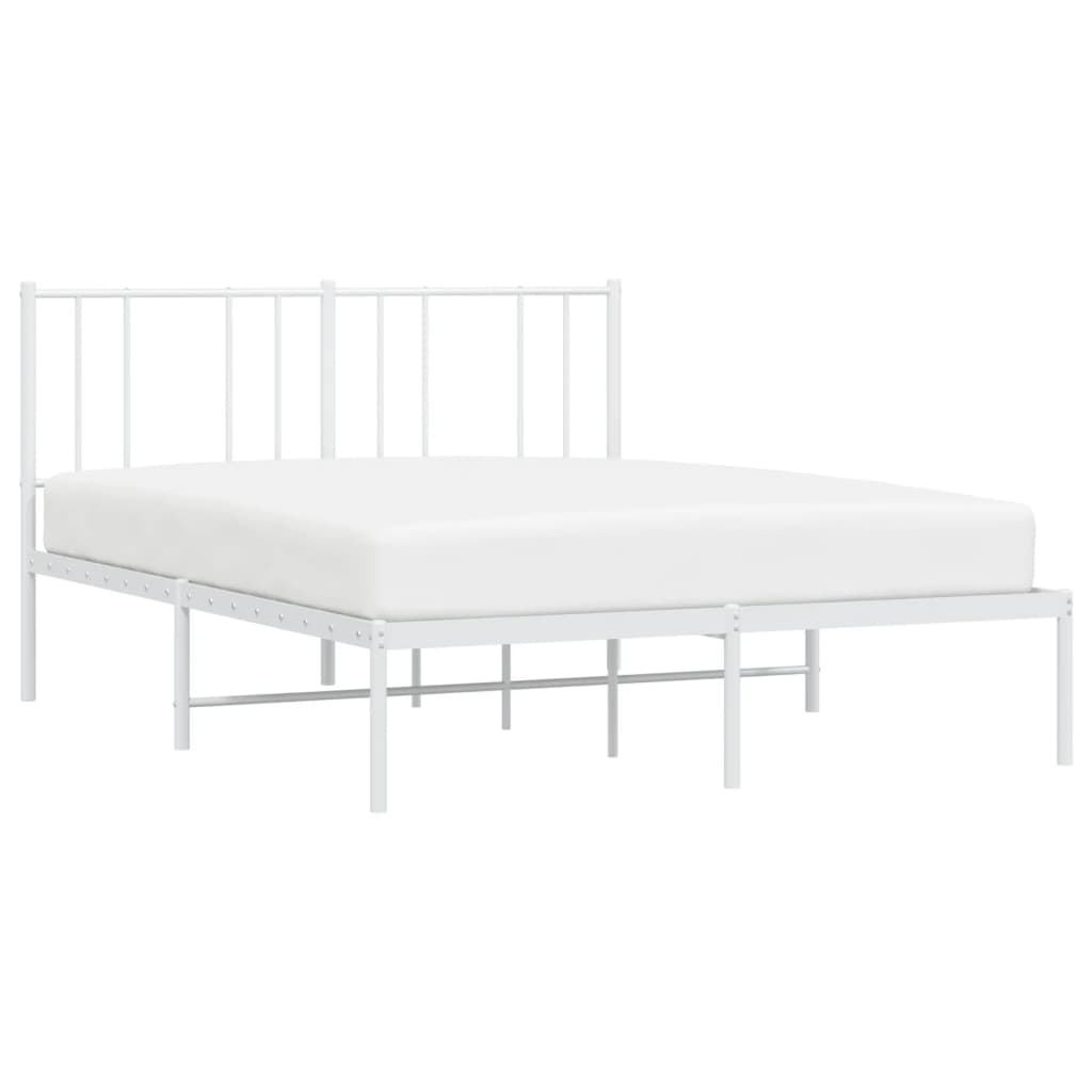 vidaXL Metal Bed Frame without Mattress with Headboard White 135x190cm