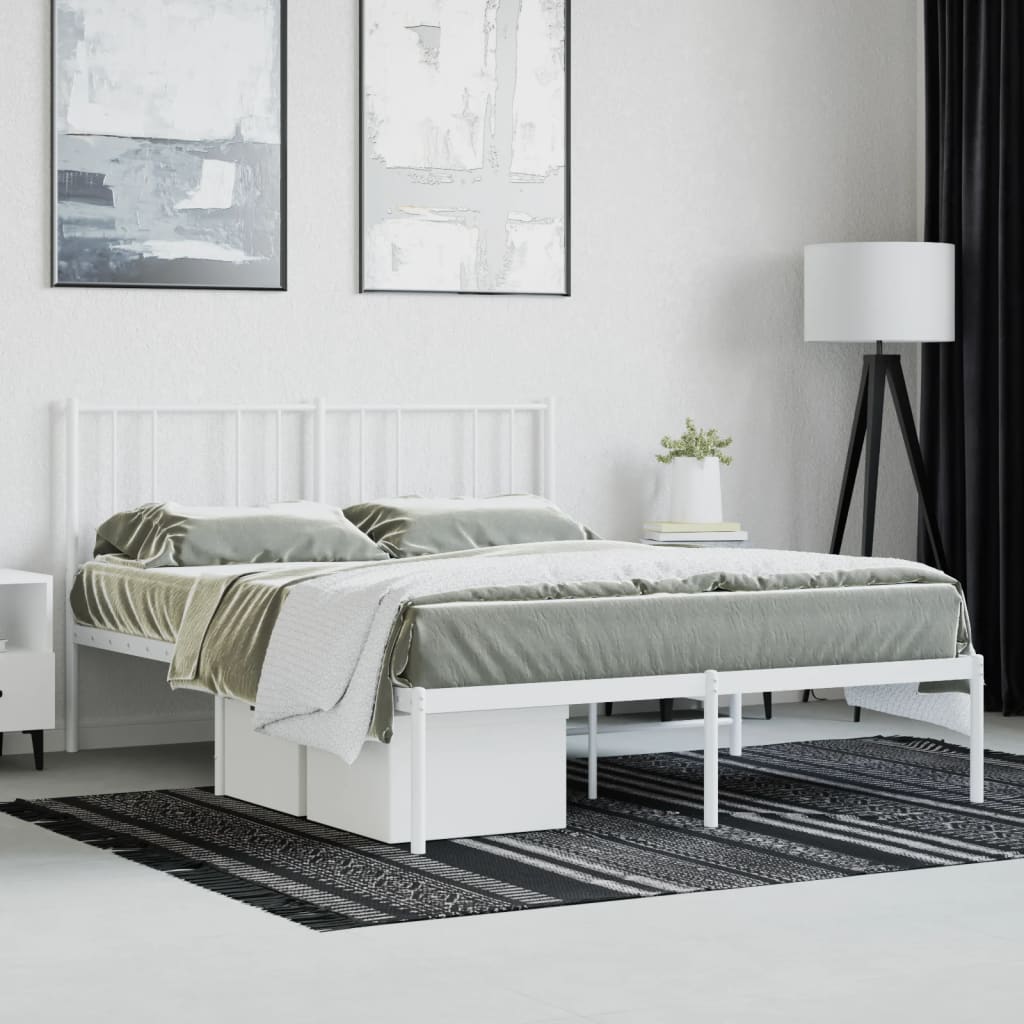 vidaXL Metal Bed Frame without Mattress with Headboard White 135x190cm