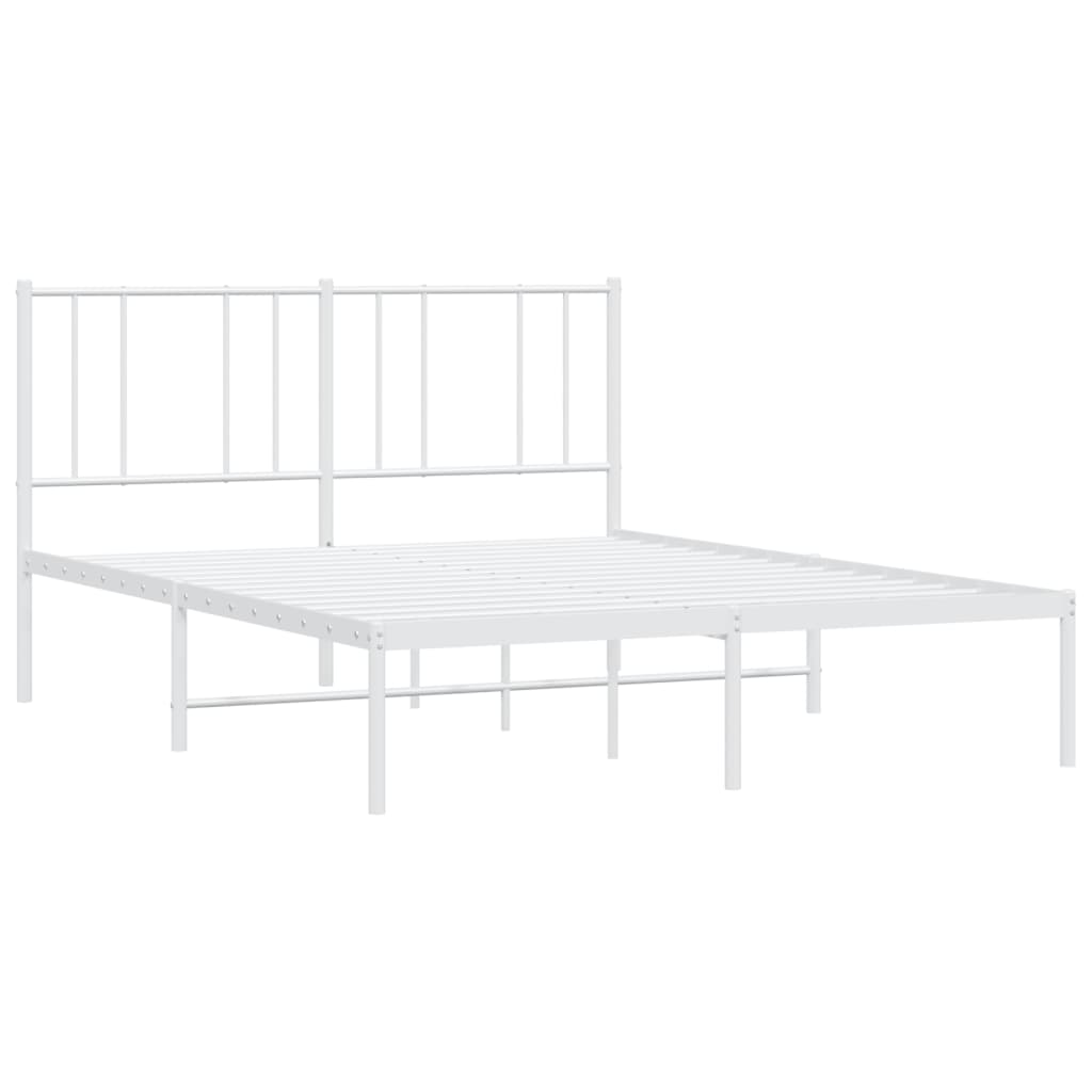 vidaXL Metal Bed Frame without Mattress with Headboard White 135x190cm