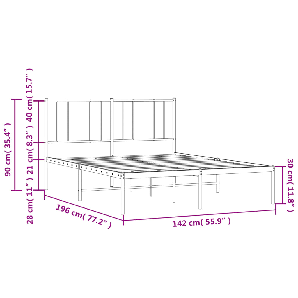 vidaXL Metal Bed Frame without Mattress with Headboard White 135x190cm