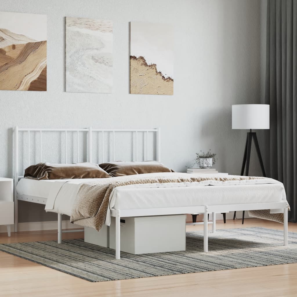 vidaXL Metal Bed Frame without Mattress with Headboard White 135x190cm