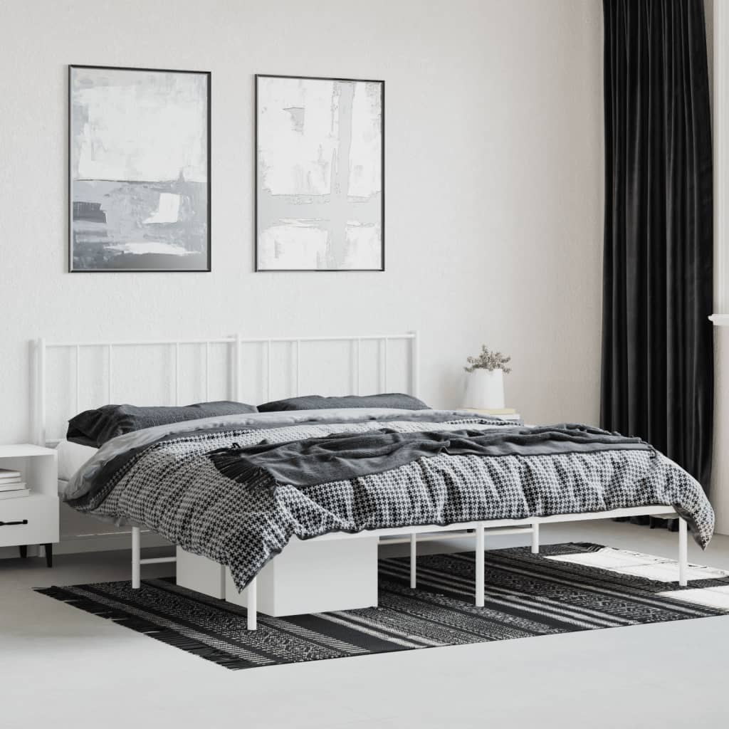 vidaXL Metal Bed Frame without Mattress with Headboard White 180x200cm