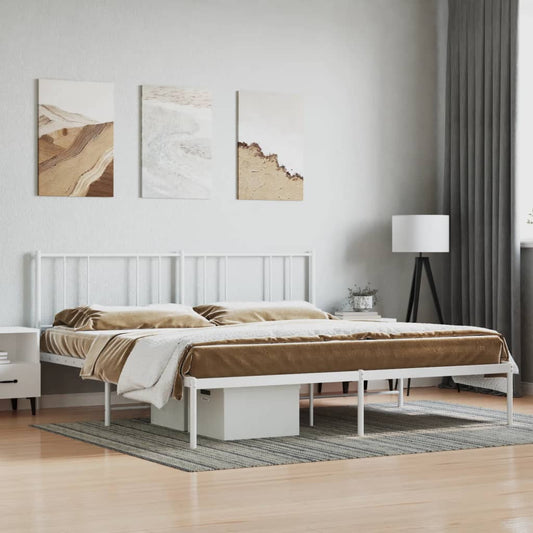 vidaXL Metal Bed Frame without Mattress with Headboard White 180x200cm