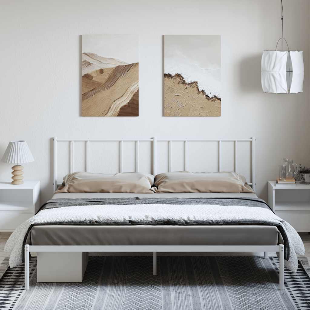 Metal Bed Frame without Mattress with Headboard White 183x213cm